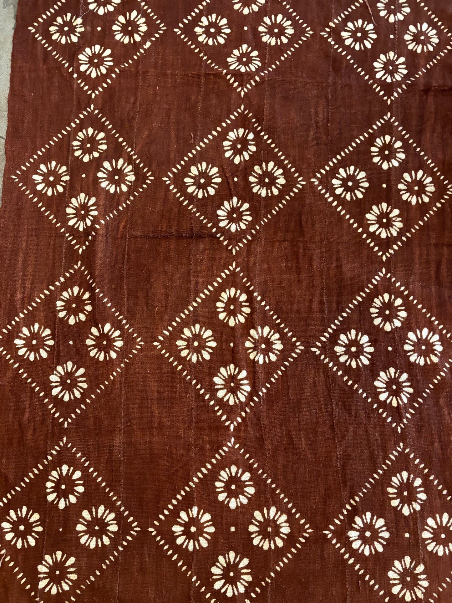 Flowers and Squares on Rust Mudcloth