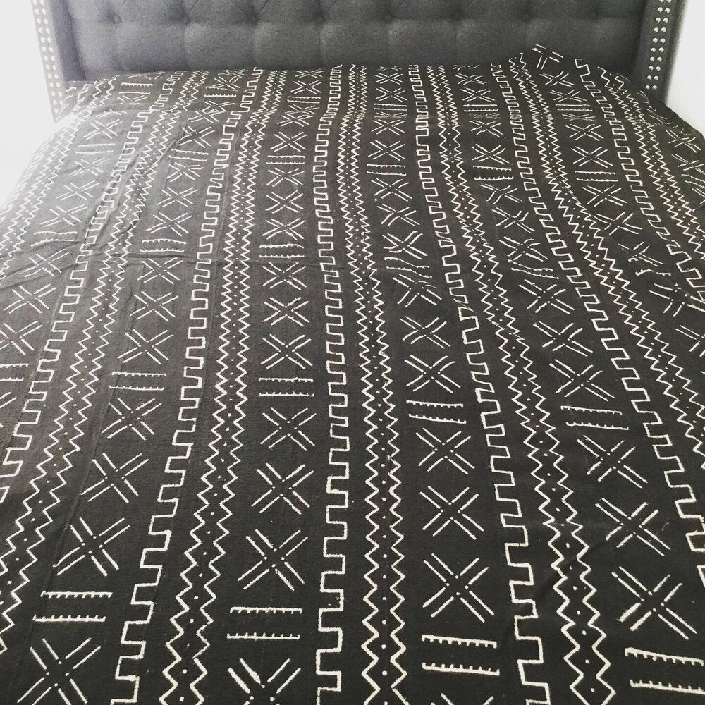 River Mystery Black Bogolan Mudcloth Queen Blanket.