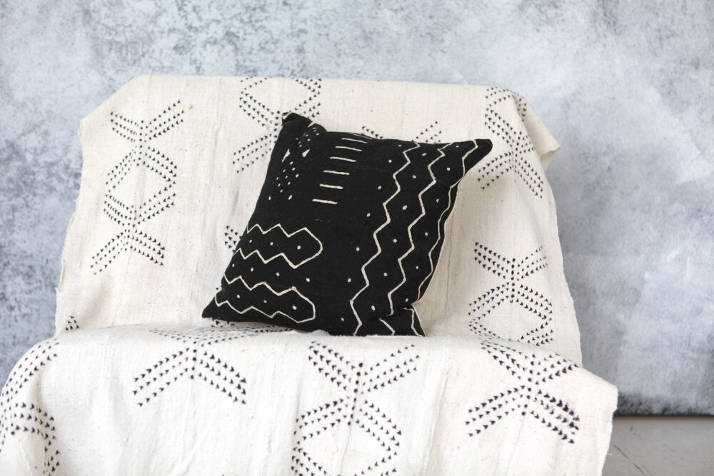 Geometric Design on Black Pillowcase