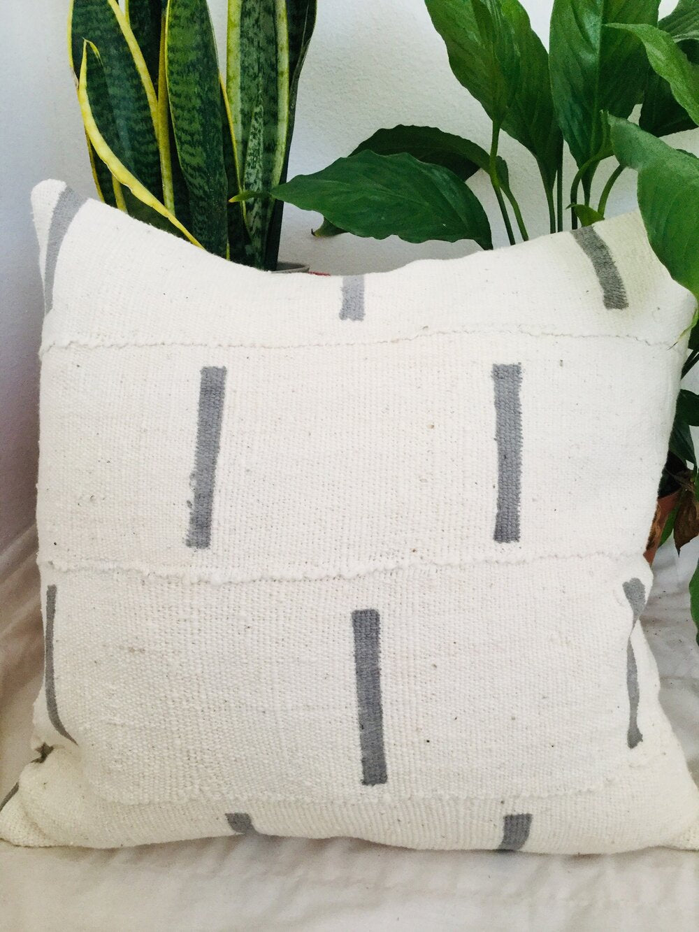 Grey Dashes on White Pillowcase