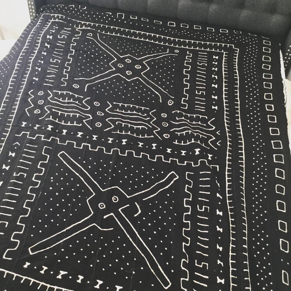 Traditional Bogolan Mudcloth Queen Comforter.