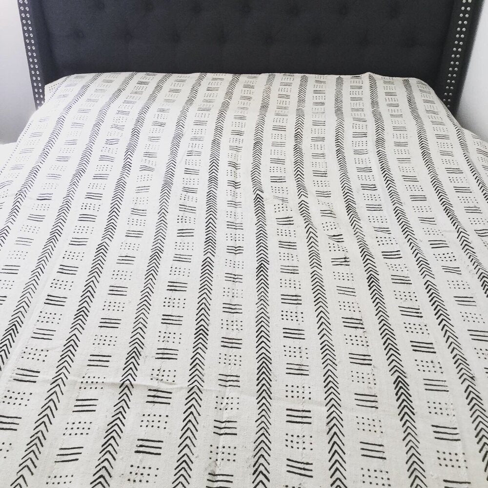 White Mali Mudcloth Queen Comforter.