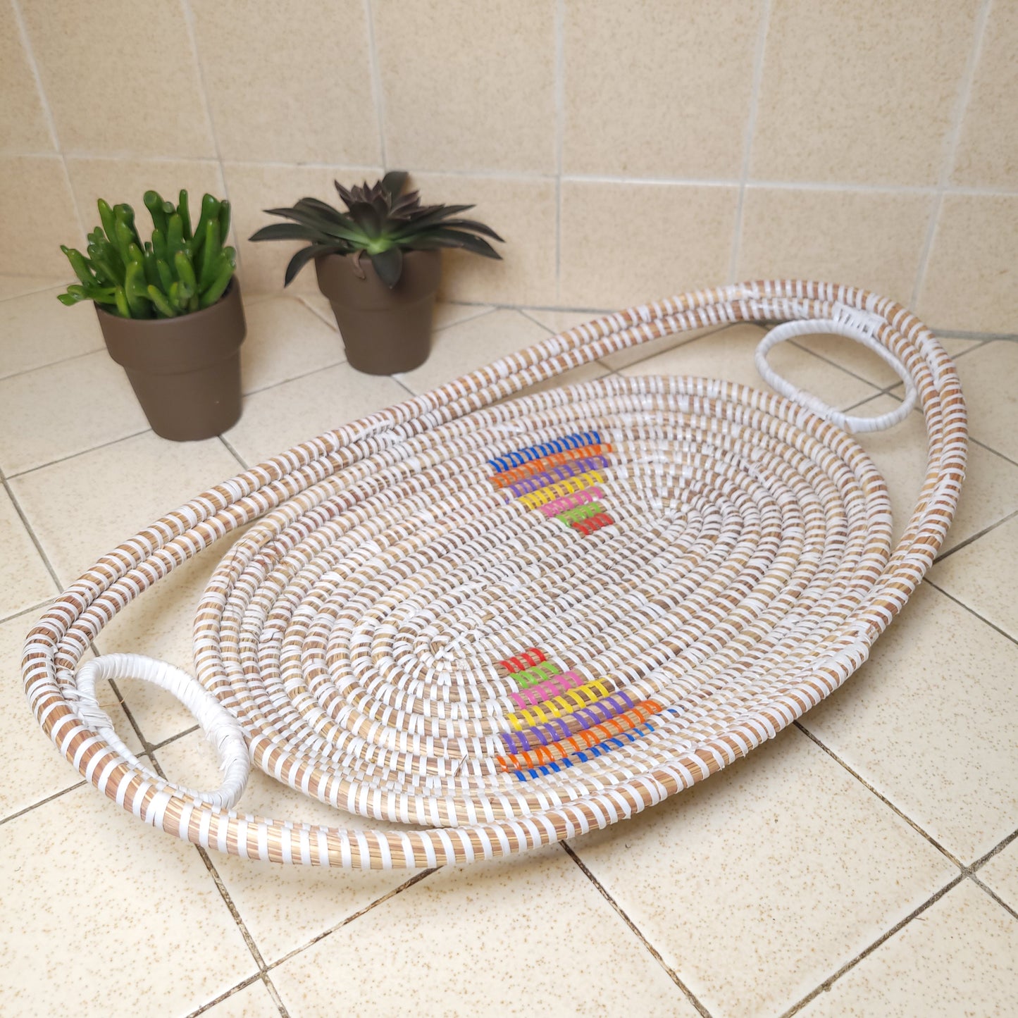 Natural with Colorful Accents Senegalese Basket