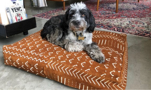 XL Dog Bed Cover on Rust Mudcloth Pattern.