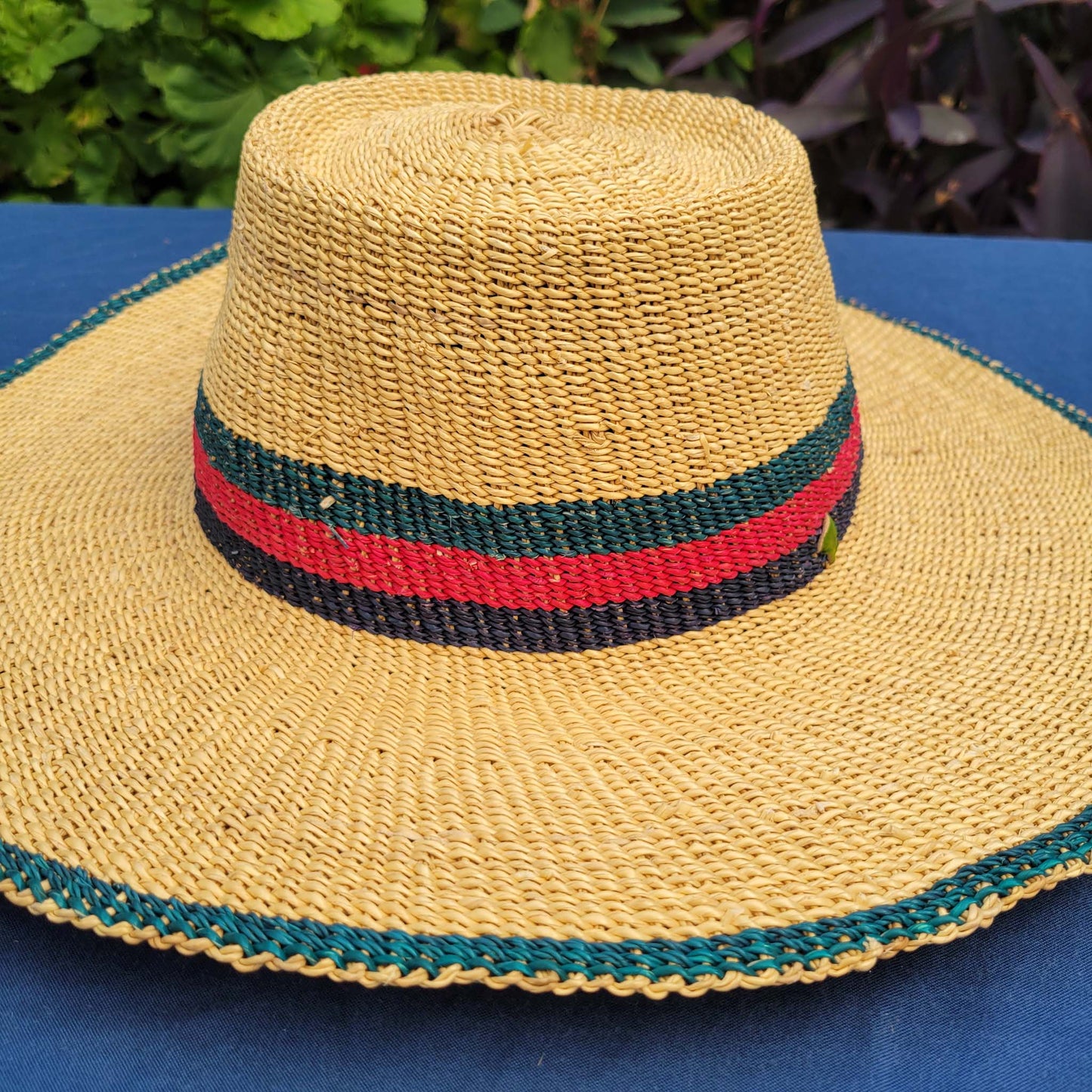 Green Stripe Brim with Green and Blue Accents Straw Hat