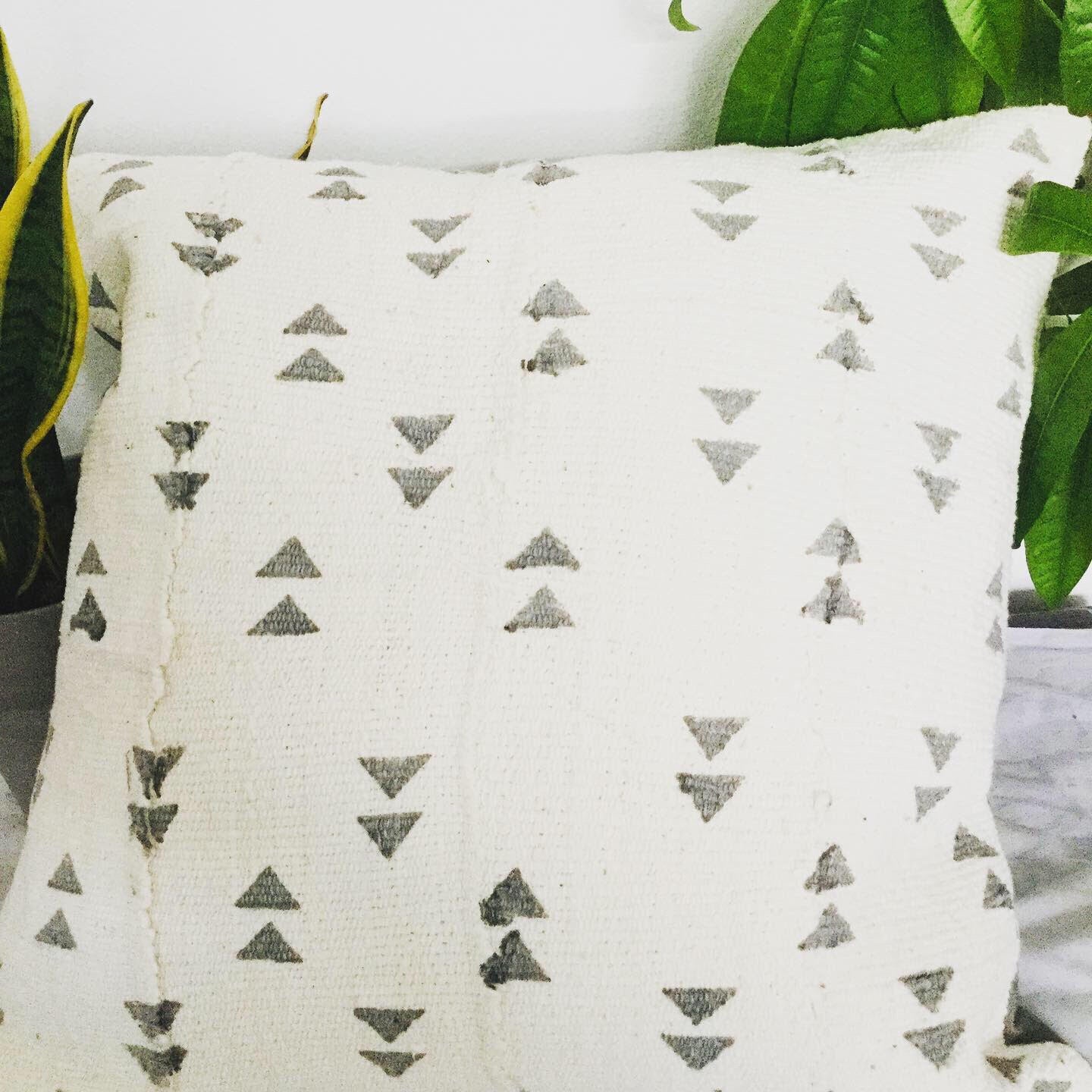 Grey Triangles on White Pillowcase