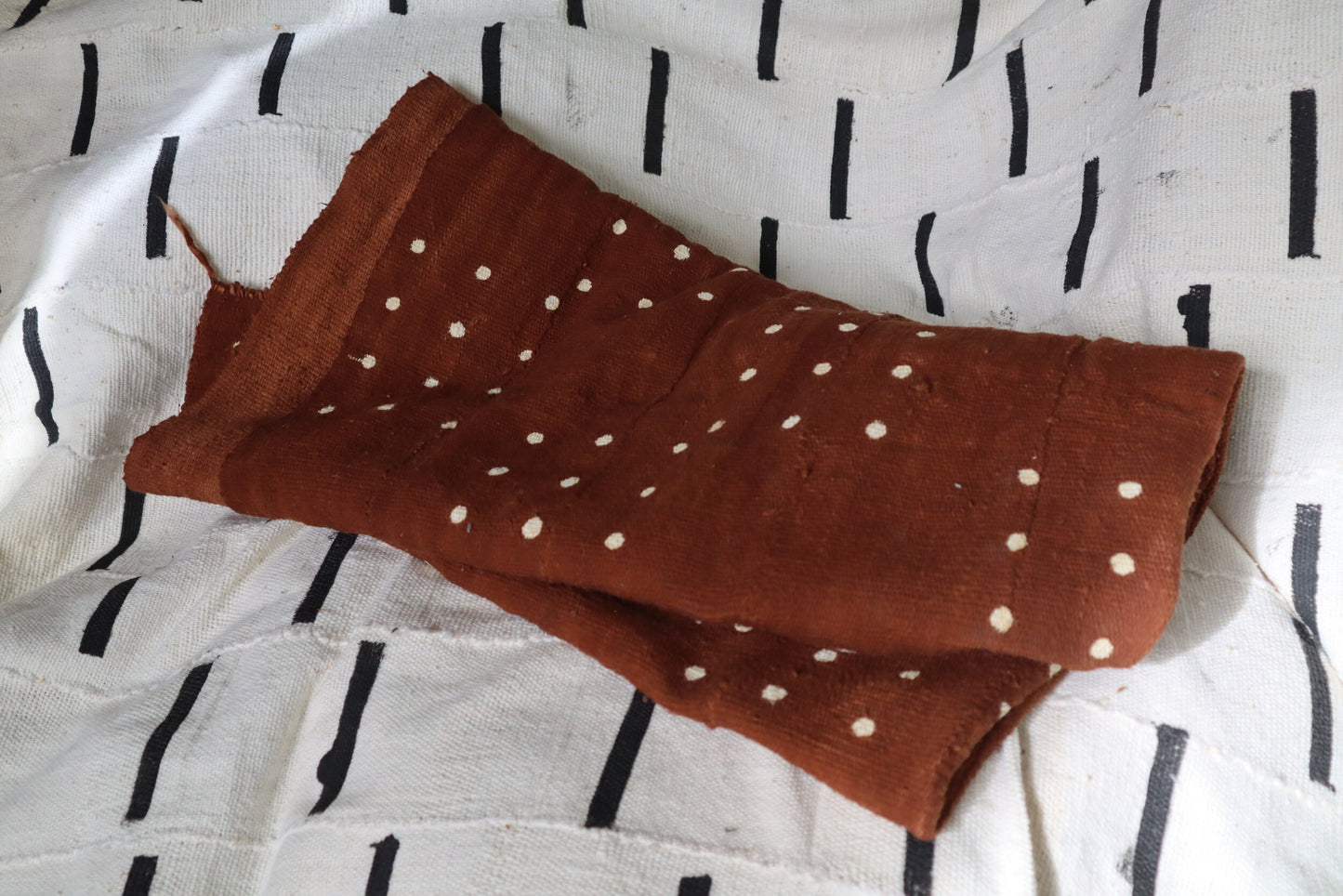 White Dotted Squares on Rust Mudcloth