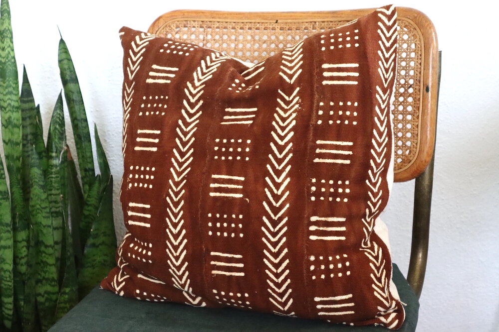 Chevrons x Lines x Dots on Large Rust Pillowcase