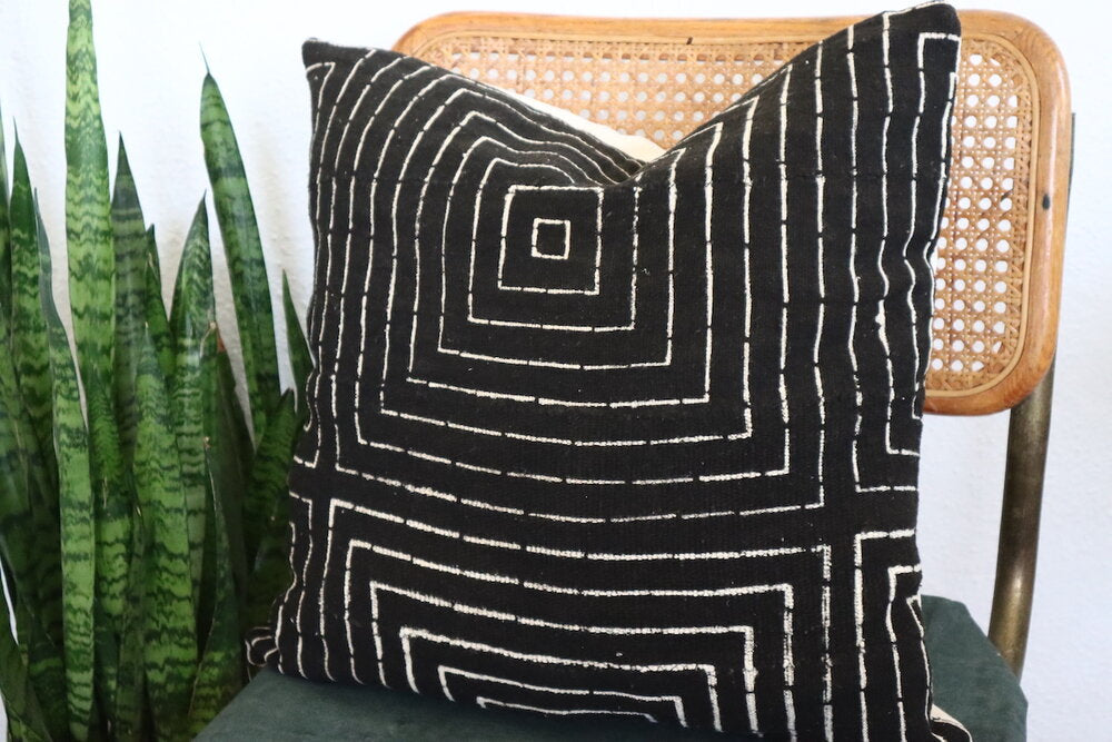 Geometric Squares on Large Black Pillowcase