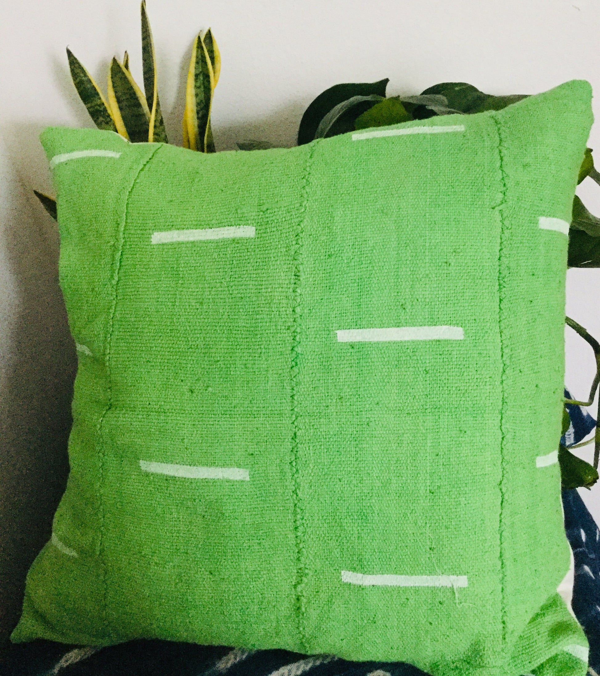 Single Lines on Lime Green Mudcloth Pillowcase.