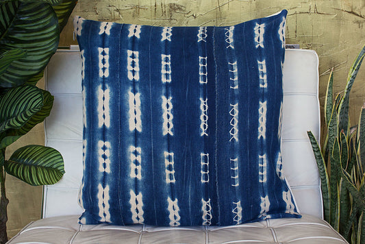 Cross Stitches on Large Indigo Pillowcase