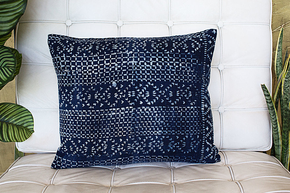 Multi-Patterns on Large Indigo Pillowcase