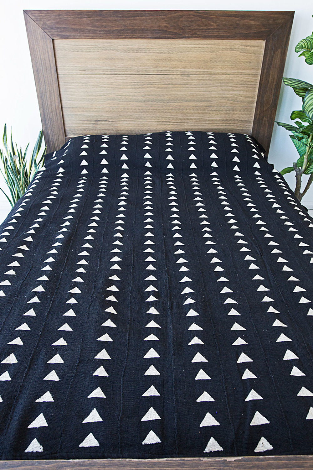 Triangle Black African Mudcloth Queen Blanket.