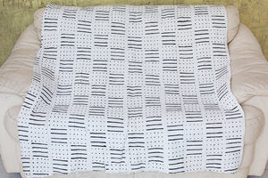 Dots & lines White African Mudcloth Fabric.