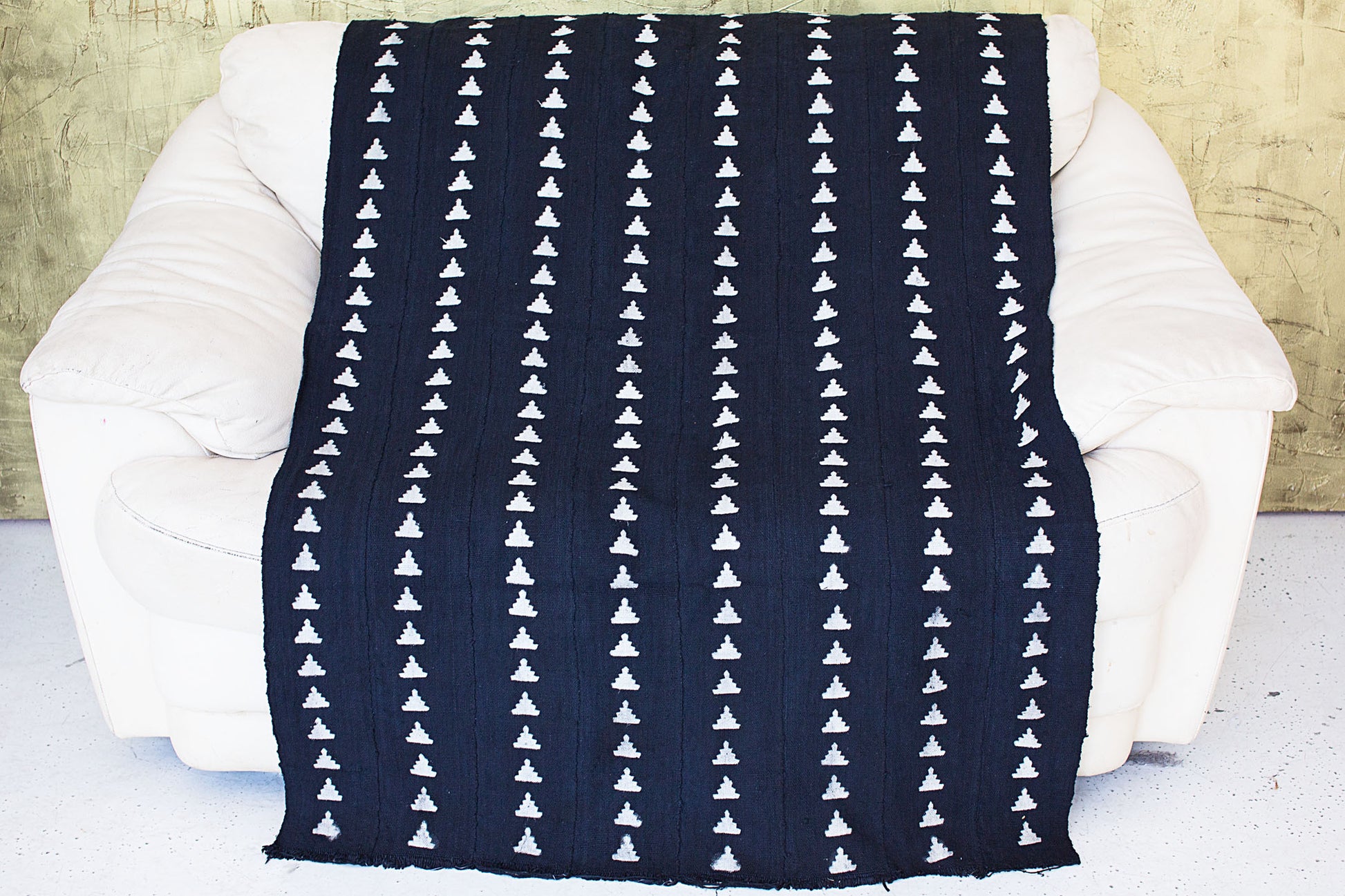 Triangles on Navy African Mudcloth Fabric.