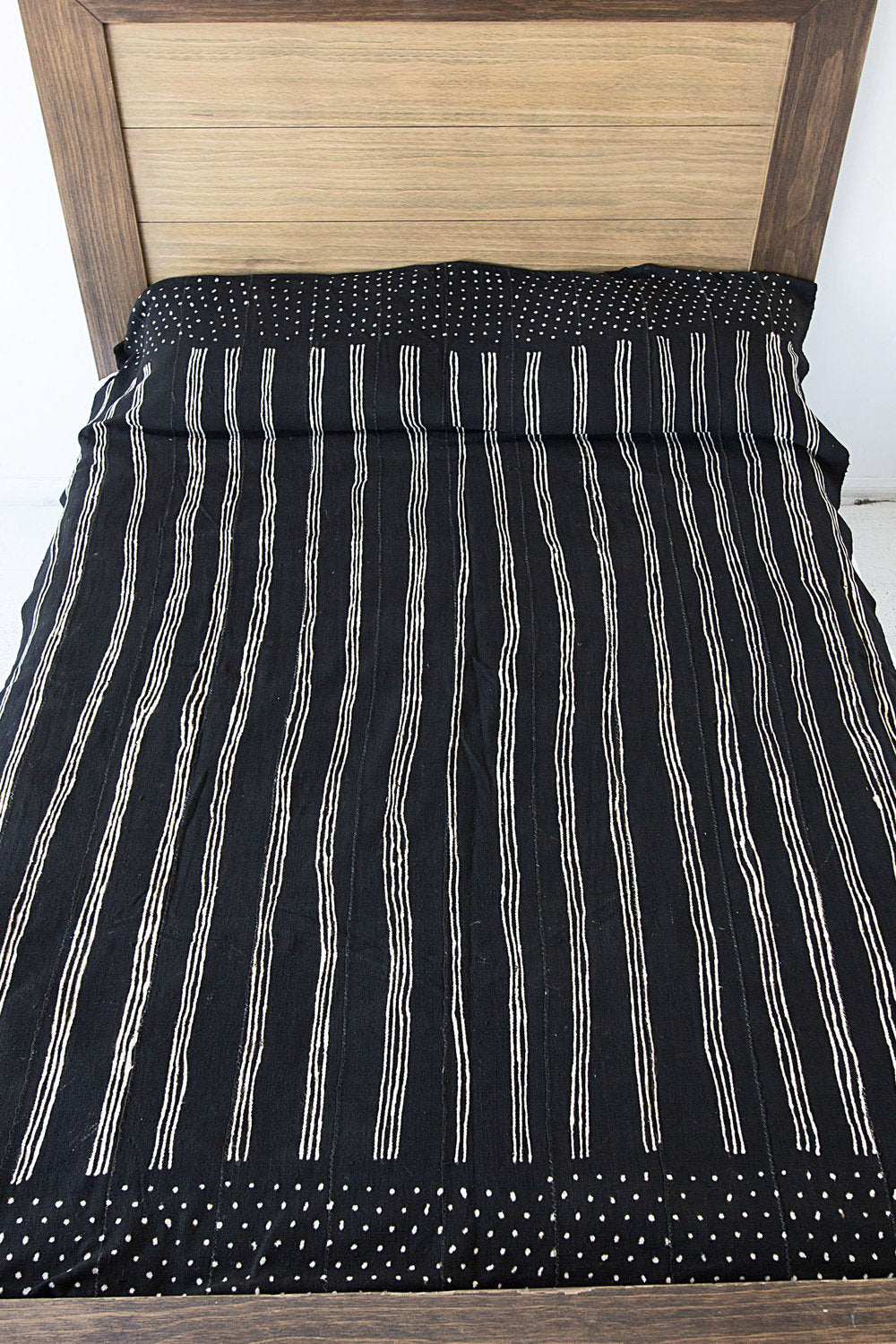 Black Striped Mali Mudcloth Queen Blanket.