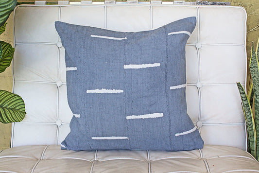 White Dashes on Large Blue Pillowcase