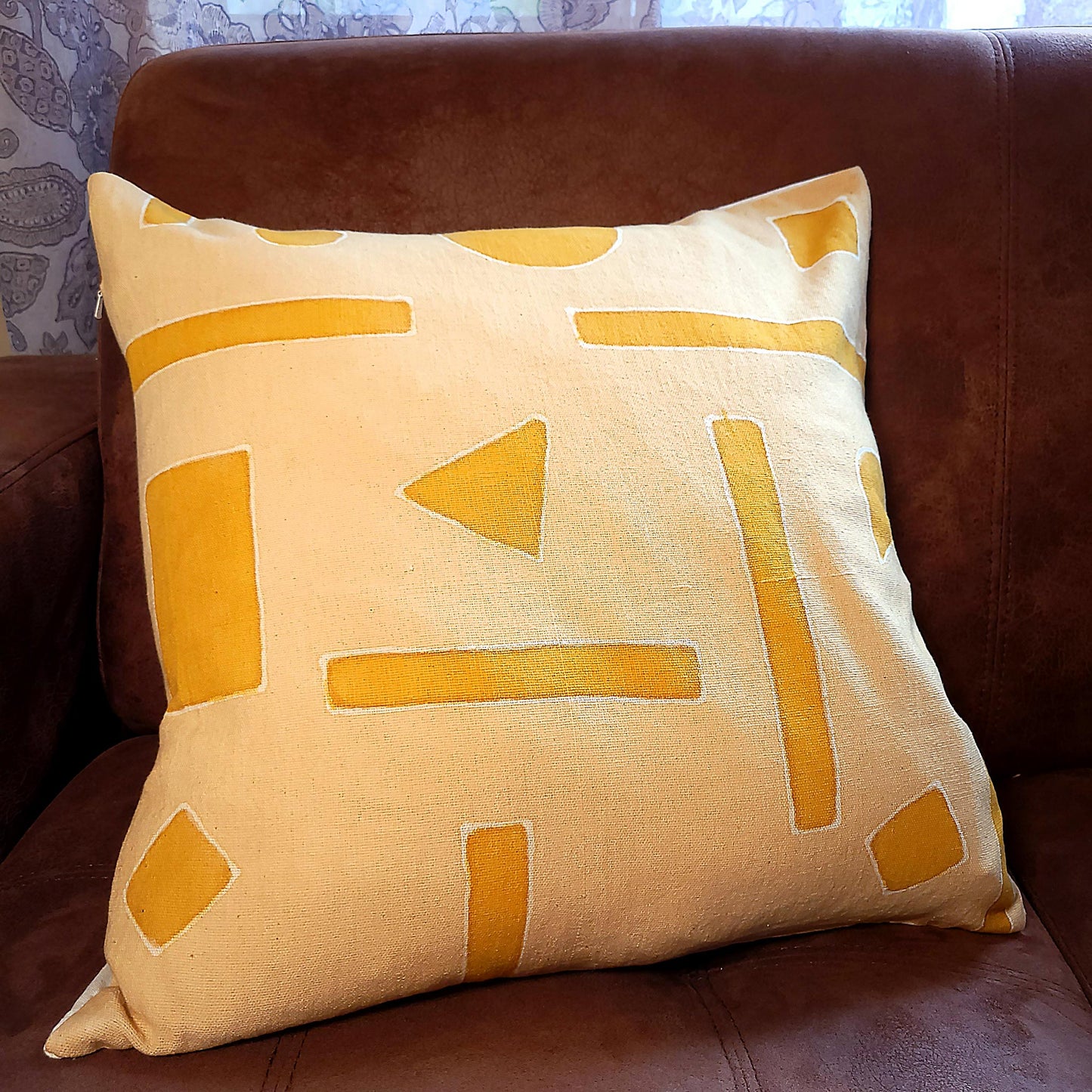 Yellow Triangles and Rectangles on Light Creme Pillowcase