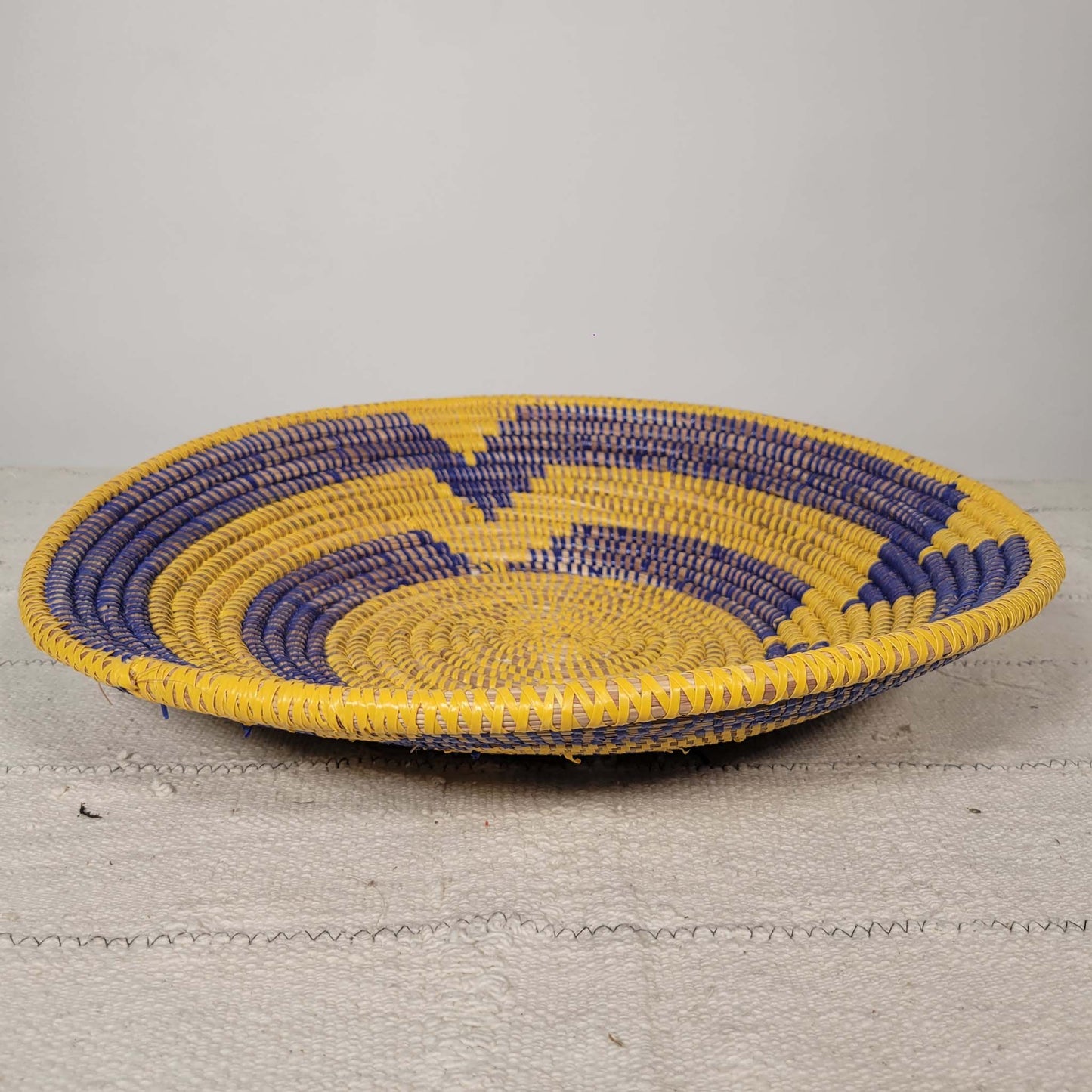 Yellow With Blue Rings Large Senegalese Basket