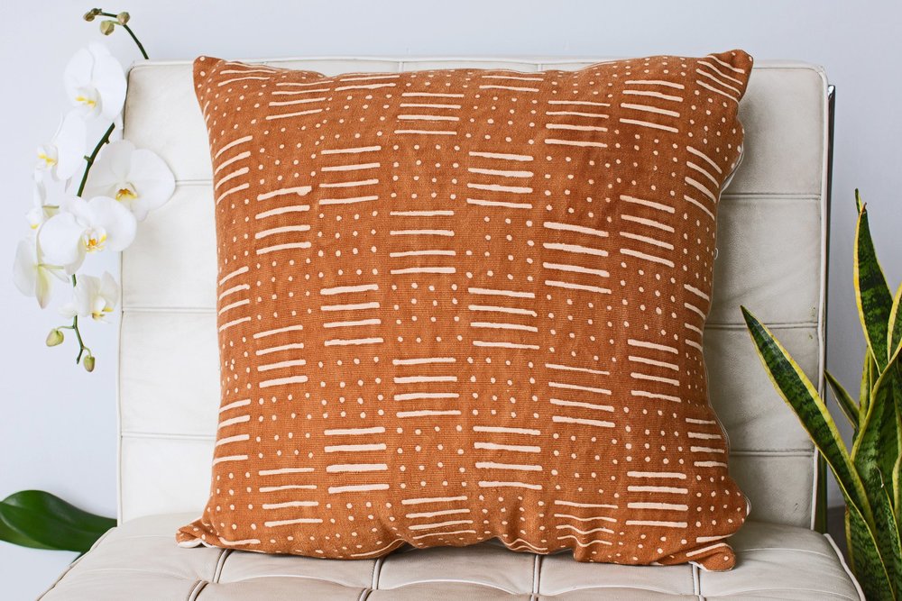 Lines and Squared Dots on Large Rust Pillowcase