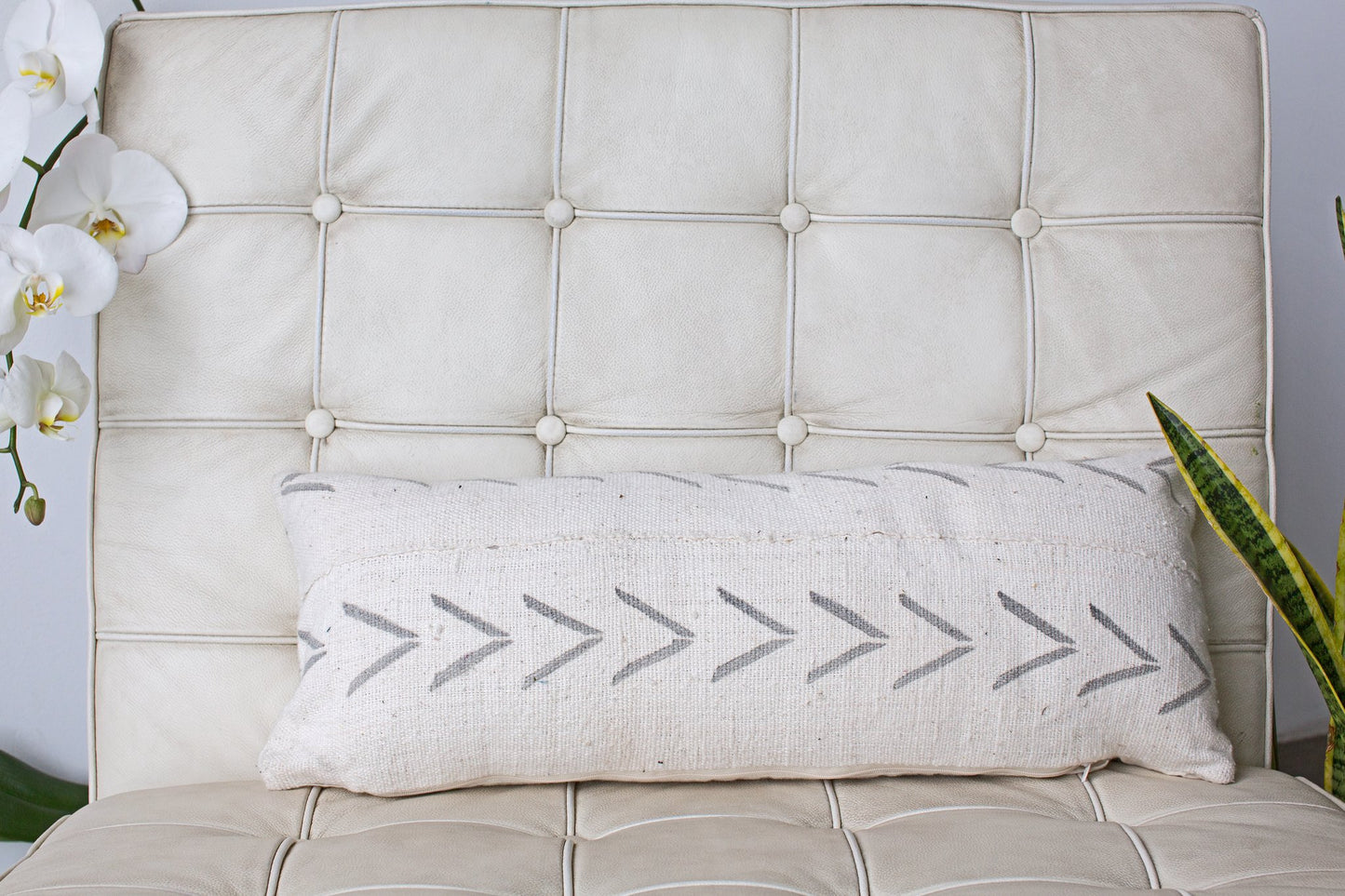 Thin Black Chevrons On White Lumbar Mali Mudcloth.