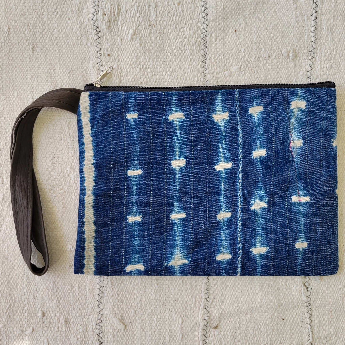 Small Indigo Fabric Zipper Pouch