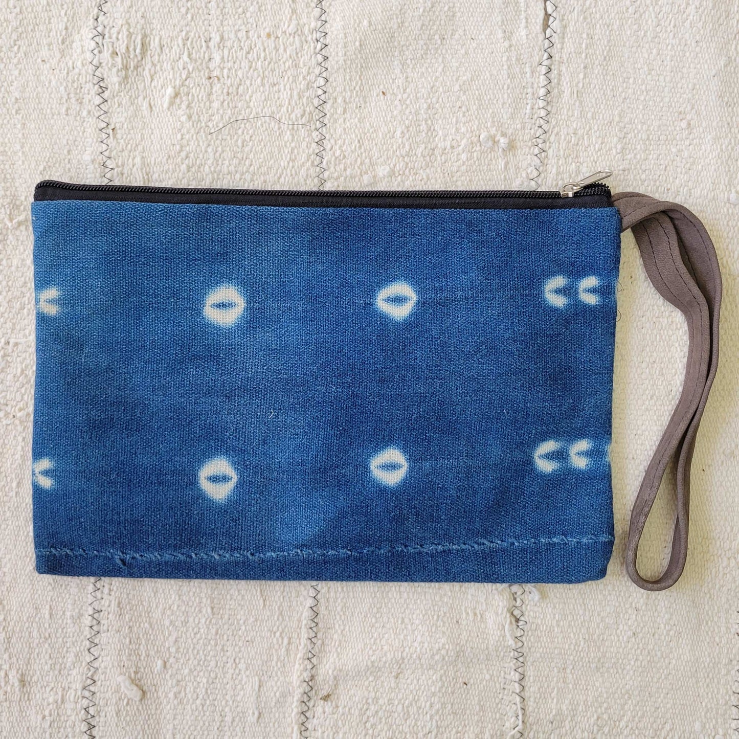 Small Indigo Fabric Zipper Pouch 3